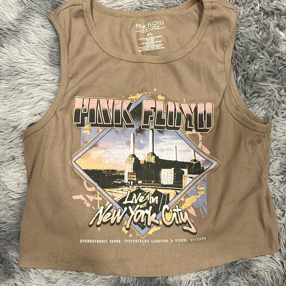 Pink Floyd tan ribbed crop tank top